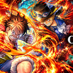 One Piece Carrying On His Will OP-13 panoramic banner with Luffy, Ace and Sabo