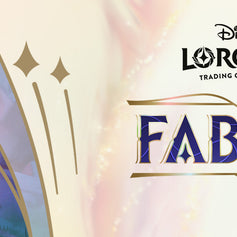 Official Disney Lorcana Fabled banner featuring Elsa with the Fabled and Disney Lorcana logos.