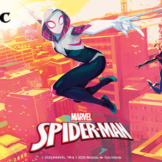 Magic: The Gathering Marvel's Spider-Man official full-art banner featuring Spider-Gwen and Miles Morales