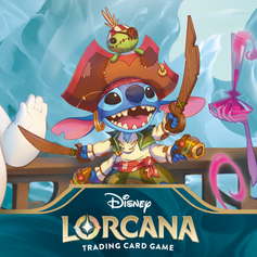 Official Disney Lorcana Azurite Sea artwork featuring Baymax, Stitch, and Yzma with the set and Disney Lorcana logos.