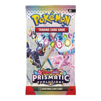 Prismatic Evolutions Booster Pack, authentic English Pokémon TCG foil packaging; artwork may vary