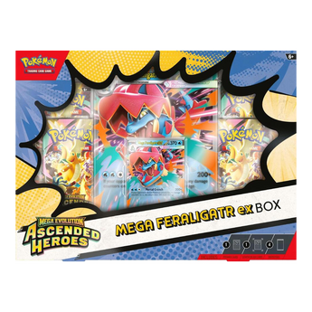 Mega Feraligatr ex Ascended Heroes Collection Box, authentic English Pokémon TCG packaging
