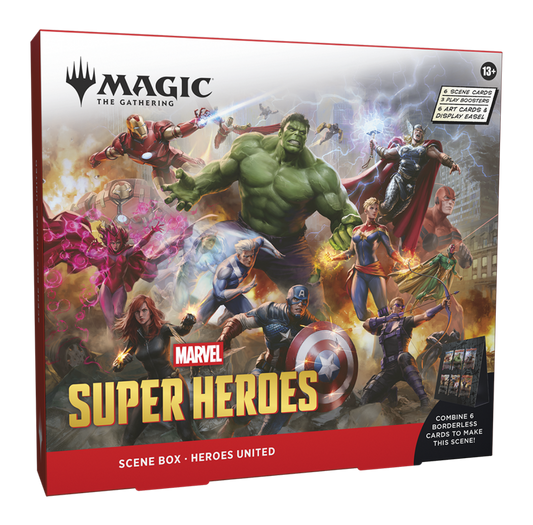 Magic: The Gathering | Marvel Super Heroes Scene Box – Heroes United or Villains Unleashed (3 Play Boosters, English Version)