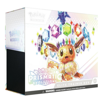 Prismatic Evolutions Elite Trainer Box, front and left-side packaging