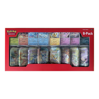 Pokémon TCG: Scarlet & Violet – Prismatic Evolutions Mini Tin Collection (8 Tins, Costco Exclusive, English), retail product view