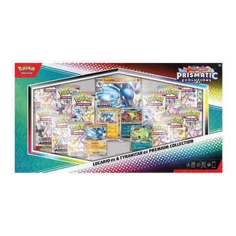 Pokémon TCG: Scarlet & Violet – Prismatic Evolutions Lucario ex & Tyranitar ex Premium Collection Box (14 Packs, Sam's Club), retail product view