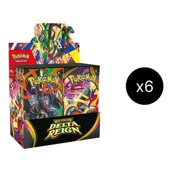 Delta Reign Booster Box case contents: booster box render with original ×6 quantity badge.