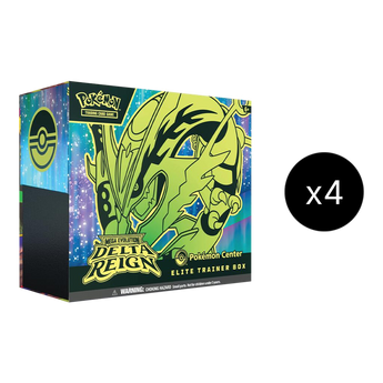 Delta Reign Pokémon Center Elite Trainer Box case contents: exclusive box render with original ×4 quantity badge.