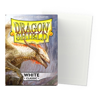 Dragon Shield White Classic standard-size sleeves, original One Hundred (100) sleeve packaging and sleeve sample