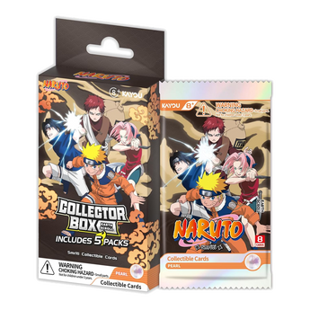 KAYOU Naruto Earth Scroll Series 1 Pearl collector box with matching booster pack; Five (5) packs per box