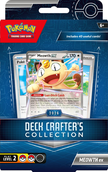 Pokémon Deck Crafter’s Collection Meowth ex packaging, original syndicated packshot