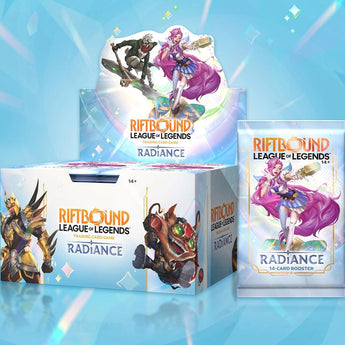 Radiance Booster Box and booster pack on the official blue Radiance background