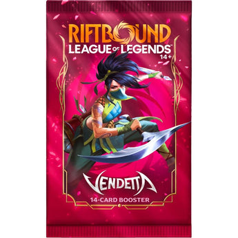 Vendetta Booster Pack with Akali artwork; One (1) Fourteen (14)-card pack, packaging artwork may vary