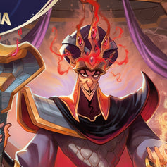 Official Disney Lorcana Reign of Jafar artwork featuring crowned Jafar with a cobra staff.