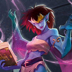 Official Disney Lorcana Whispers in the Well banner featuring Demona, the set logo, and Disney Lorcana branding.