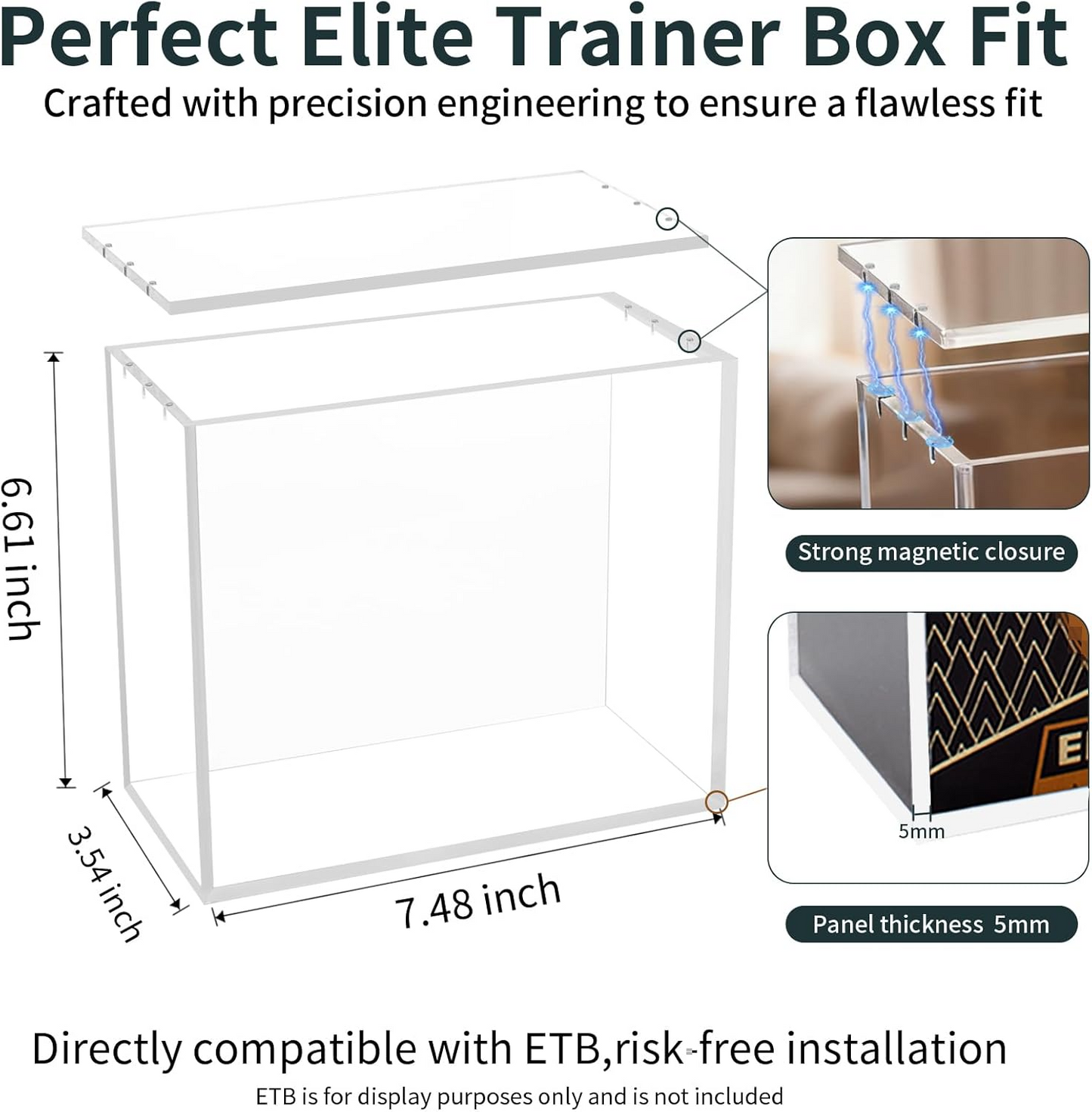 Acrylic Elite Trainer Box Protector Case – Magnetic Closure Display Case for Pokémon ETB (Clear)