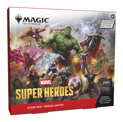 Magic: The Gathering | Marvel Super Heroes Scene Box – Heroes United or Villains Unleashed (3 Play Boosters, English Version)