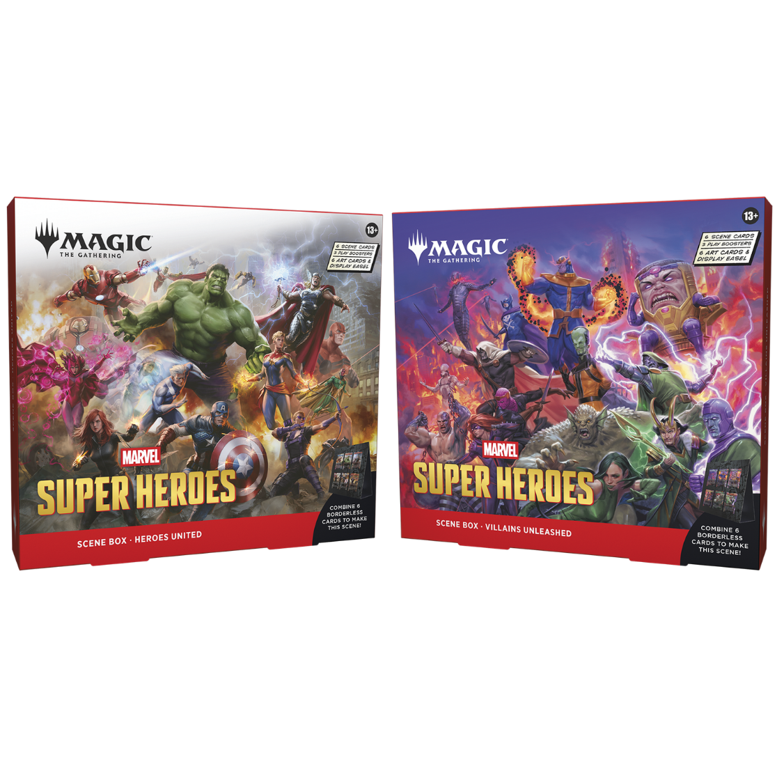 Magic: The Gathering | Marvel Super Heroes Scene Box – Heroes United or Villains Unleashed (3 Play Boosters, English Version)