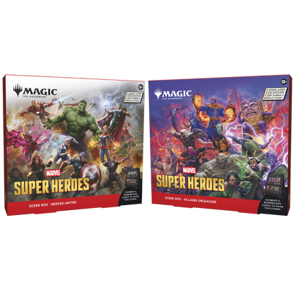 Magic: The Gathering | Marvel Super Heroes Scene Box – Heroes United or Villains Unleashed (3 Play Boosters, English Version)