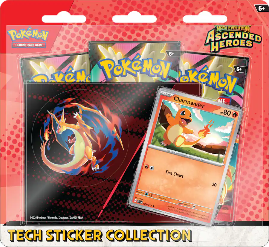Pokémon TCG: Mega Evolution – Ascended Heroes Tech Sticker Collection (Charmander or Gastly Promo + 3 Packs)