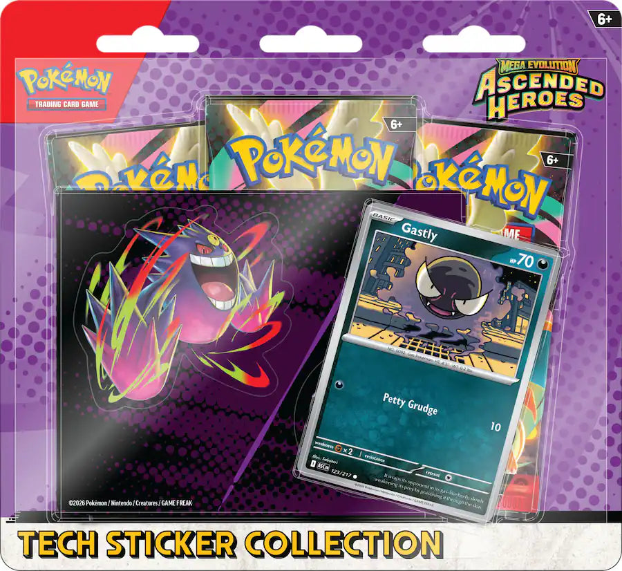 Pokémon TCG: Mega Evolution – Ascended Heroes Tech Sticker Collection (Charmander or Gastly Promo + 3 Packs)