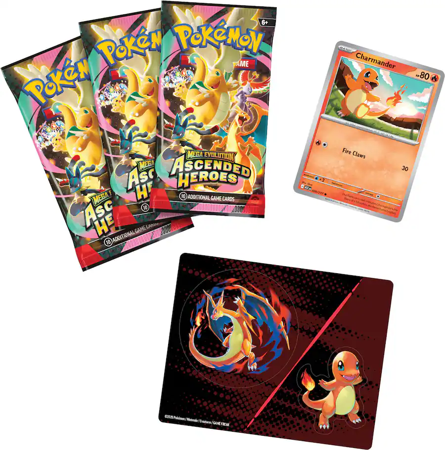 Pokémon TCG: Mega Evolution – Ascended Heroes Tech Sticker Collection (Charmander or Gastly Promo + 3 Packs)