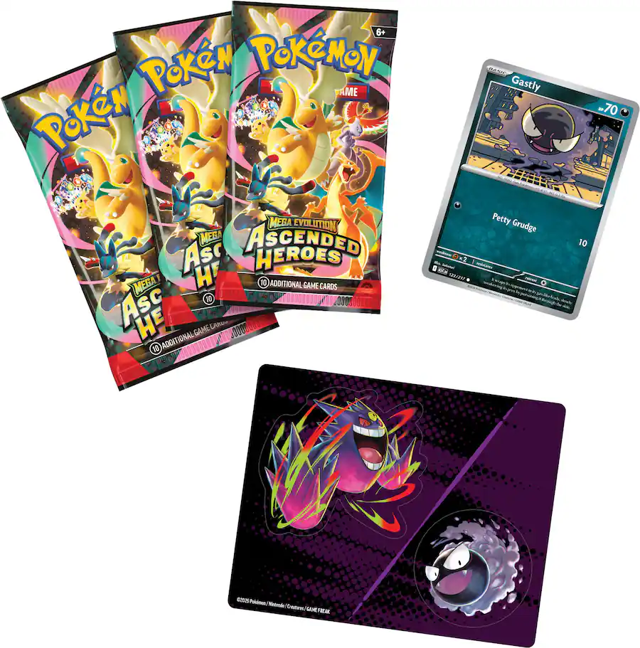 Pokémon TCG: Mega Evolution – Ascended Heroes Tech Sticker Collection (Charmander or Gastly Promo + 3 Packs)