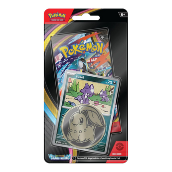 Pokémon TCG Mega Evolution Chaos Rising single-pack blister with Toxel promo card and Chikorita coin