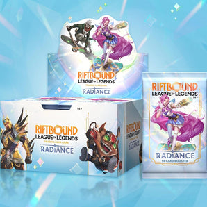 Radiance Booster Box and booster pack on the official blue Radiance background